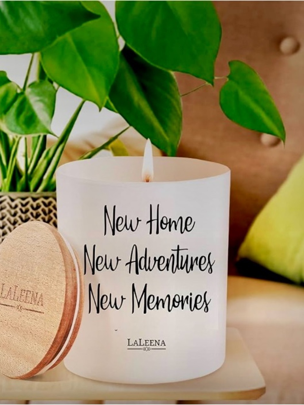 Laleena 14 oz Natural Soy Wax Candle Jasmine “New Home Ne Adventure Nee Memories